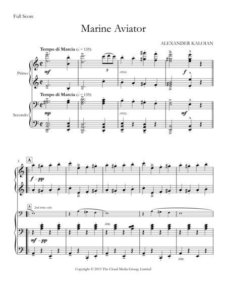March Marine Aviator 2013 For Piano Four Hands Sheet Music