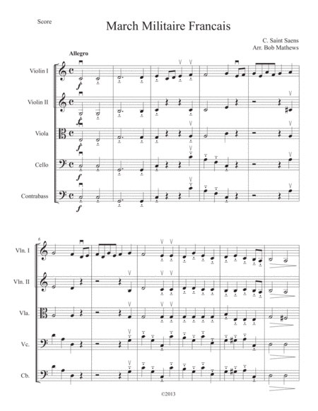 Free Sheet Music March Militaire Francais For String Orchestra