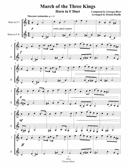 Free Sheet Music March Of The Three Kings Horn In F Duet Intermediate