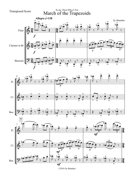 Free Sheet Music March Of The Trapezoids For Woodwind Trio