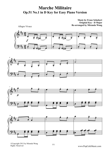 Free Sheet Music Marche Militaire Op 51 No 1 In D Key