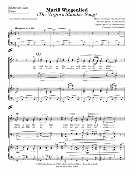 Mari Wiegenlied The Virgins Slumber Song Sheet Music