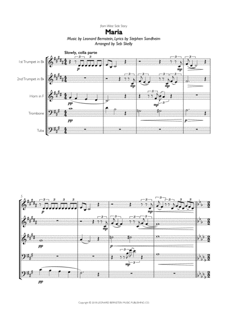 Free Sheet Music Maria From West Side Story For Brass Quintet