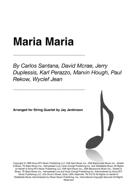 Free Sheet Music Maria Maria For String Quartet