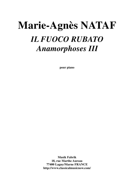 Free Sheet Music Marie Agns Nataf Il Fuoco Rubato Anamorphoses Iii For Piano