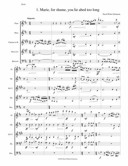 Marie For Shame You Lie Abed Too Long For Wind Quintet Sheet Music