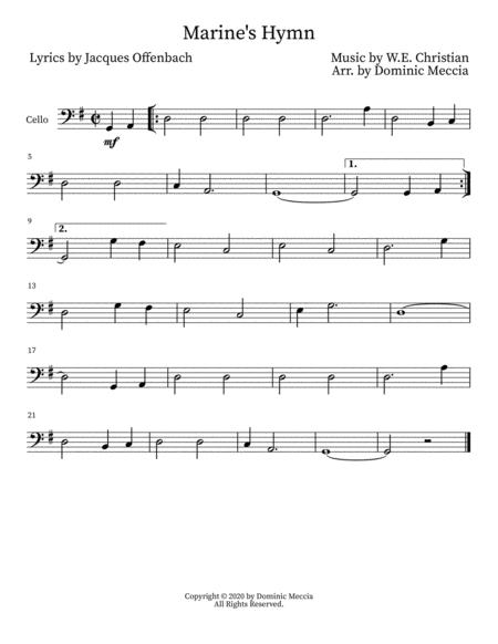 Free Sheet Music Marine Hymn Cello