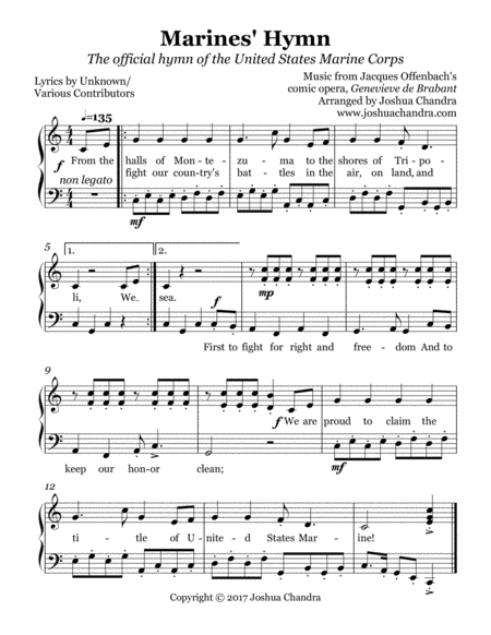 Free Sheet Music Marines Hymn