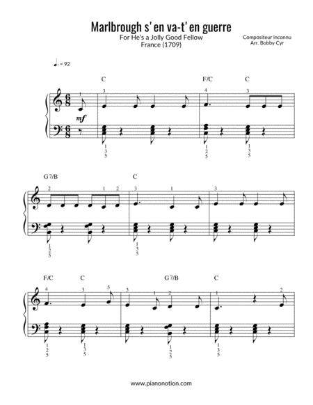 Marlbroughs En Vat En Guerre Easy Piano Solo Sheet Music