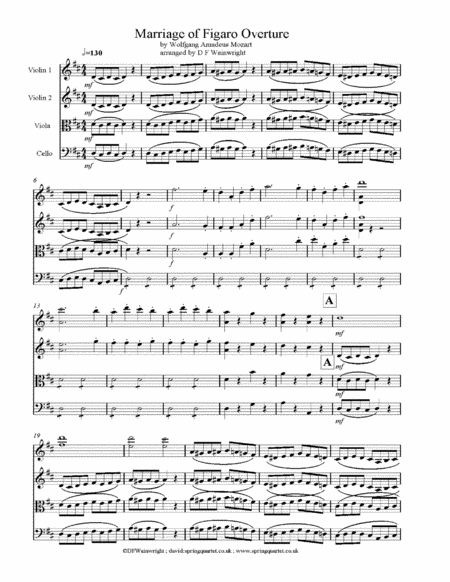 Marriage Of Figaro For String Quartet With Score Parts With Rehearsal Letters And Mp3 Sheet Music