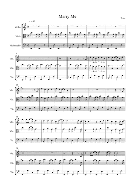 Marry Me By Train Arranged For String Trio Violin Viola And Cello Sheet Music