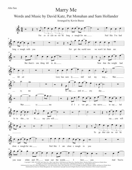 Free Sheet Music Marry Me Easy Key Of C Alto Sax