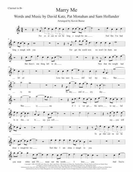 Free Sheet Music Marry Me Easy Key Of C Clarinet