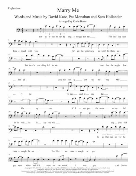 Free Sheet Music Marry Me Easy Key Of C Euphonium