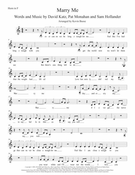 Free Sheet Music Marry Me Easy Key Of C Horn In F