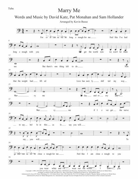 Free Sheet Music Marry Me Easy Key Of C Tuba