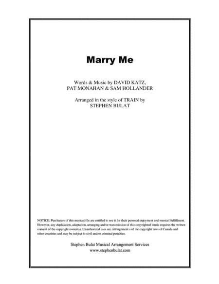 Marry Me Lead Sheet In Original Key Of C Sheet Music