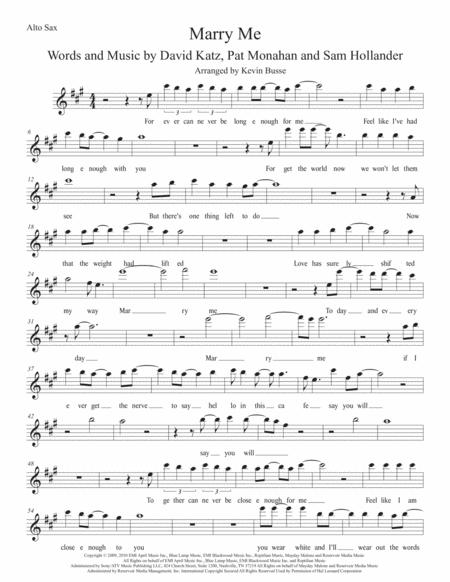 Free Sheet Music Marry Me Original Key Alto Sax