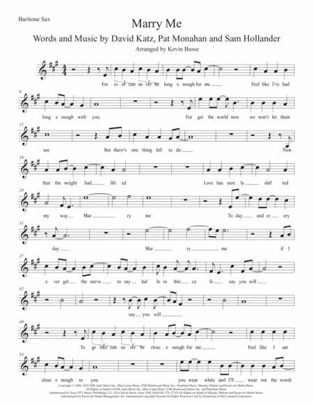 Marry Me Original Key Bari Sax Sheet Music