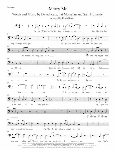 Free Sheet Music Marry Me Original Key Bassoon