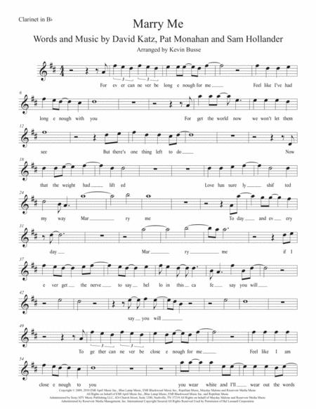 Marry Me Original Key Clarinet Sheet Music