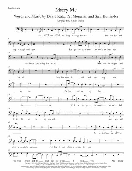 Free Sheet Music Marry Me Original Key Euphonium