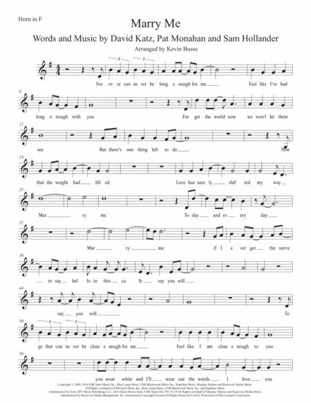 Marry Me Original Key Horn In F Sheet Music