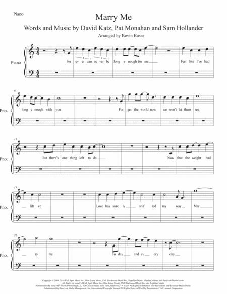 Free Sheet Music Marry Me Original Key Piano