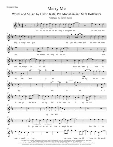 Marry Me Original Key Soprano Sax Sheet Music