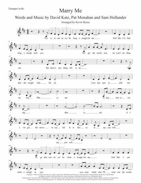 Marry Me Original Key Trumpet Sheet Music