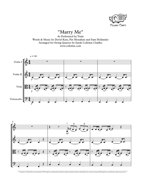 Marry Me String Quartet Train Arr Cellobat Recording Available Sheet Music