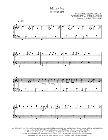 Marry Me Train Lever Harp Solo Sheet Music