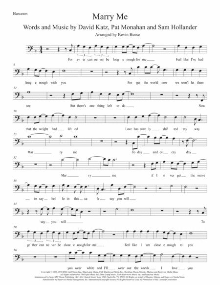 Marry Me W Lyrics Bassoon Sheet Music