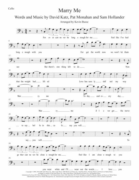 Marry Me W Lyrics Cello Sheet Music