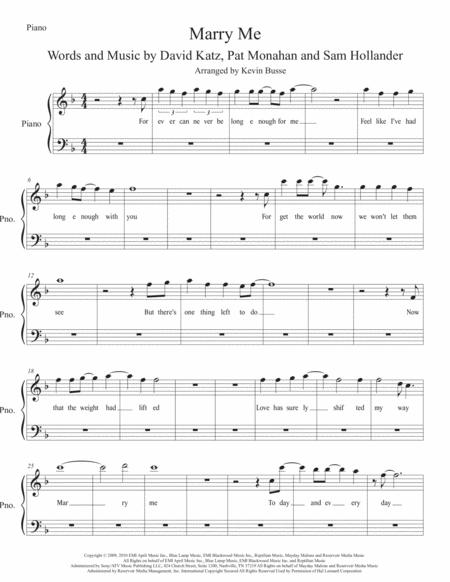 Marry Me W Lyrics Piano Sheet Music