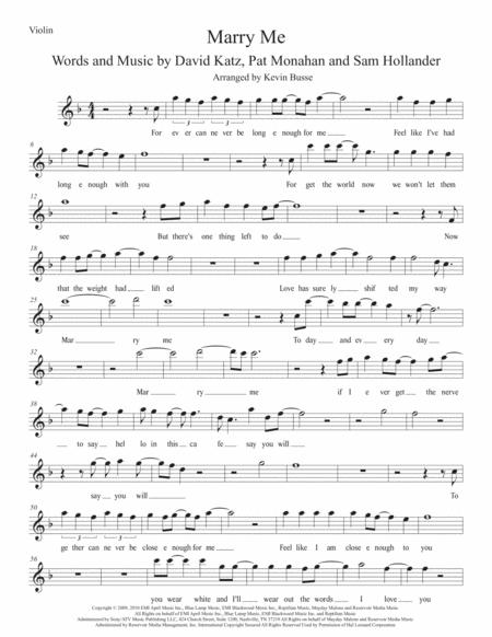 Marry Me W Lyrics Violin Sheet Music