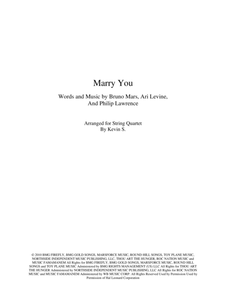 Marry You Arranged For String Quartet Sheet Music