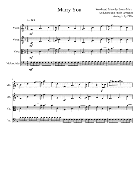 Marry You Bruno Mars For String Quartet Sheet Music