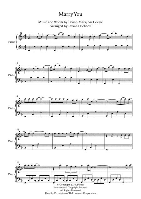 Marry You By Bruno Mars Piano Sheet Music