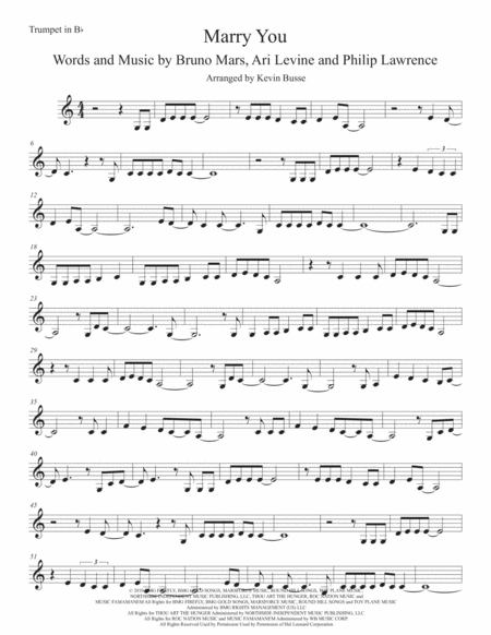 Marry You Easy Key Of C Trumpet Sheet Music