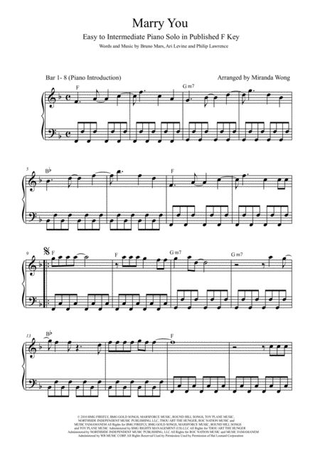 Marry You Easy To Intermediate Piano Solo In Published F Key With Chords Sheet Music