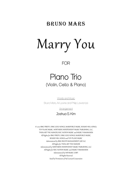 Free Sheet Music Marry You For Piano Trio