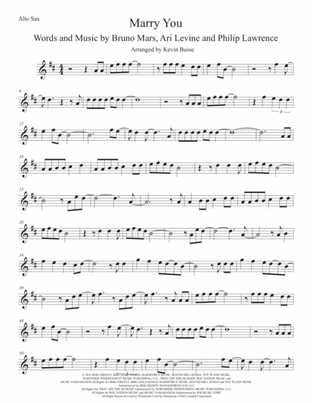 Marry You Original Key Alto Sax Sheet Music