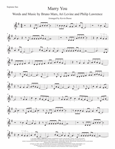 Free Sheet Music Marry You Original Key Soprano Sax