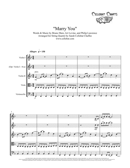 Free Sheet Music Marry You String Quartet Bruno Mars Arr Cellobat Recording Available