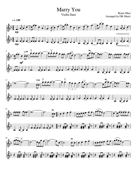 Marry You Violin Duet Sheet Music