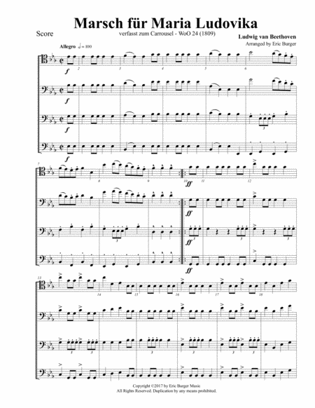 Free Sheet Music Marsch Fr Maria Ludovika For Trombone Or Low Brass Quartet