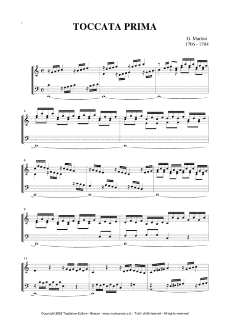 Martini G B Toccata Prima For Organ Sheet Music