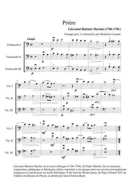 Free Sheet Music Martini Prire Pour 3 Violoncelles