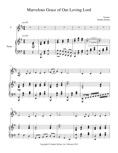 Marvelous Grace Of Our Loving Lord Treble F Instrument Solo Sheet Music